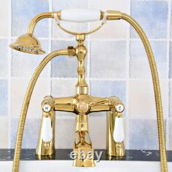 Gold Color Brass Bathroom Bath Clawfoot Tub Mixer Tap Faucet Hand Shower ytf782