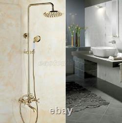 Gold Color Brass Bathroom Round Rain Shower Faucet Set Bath Tub Mixer Tap egf392