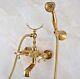 Gold Color Brass Bathroom Wall Mount Clawfoot Bath Tub Faucet With Handheld Shower