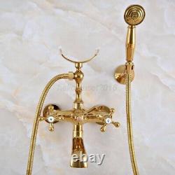 Gold Color Brass Bathroom Wall Mount Clawfoot Bath Tub Faucet with Handheld Shower