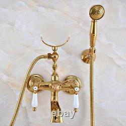 Gold Color Brass Clawfoot Bath Tub Faucet with Handshower Wall Mount Zna901