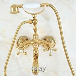 Gold Color Brass Clawfoot Bath Tub Faucet with Handshower Wall Mount ena810