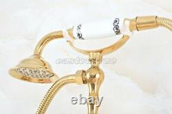 Gold Color Brass Clawfoot Bath Tub Faucet with Handshower Wall Mount ena814