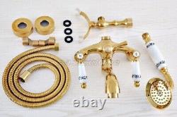 Gold Color Brass Clawfoot Bath Tub Faucet with Handshower Wall Mount ena814