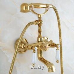 Gold Color Brass Clawfoot Bath Tub Filler Faucet Set with Handheld Shower Zna864