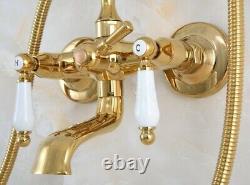Gold Color Brass Clawfoot Bath Tub Filler Faucet Set with Handheld Shower Zna864