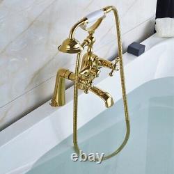 Gold Color Brass Deck Mount ClawFoot Bathroom Tub Faucet With Hand Shower etf086