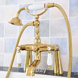 Gold Color Brass Deck Mount ClawFoot Bathroom Tub Faucet With Hand Shower etf782