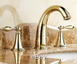 Gold Color Brass Double Handle Widespread Roman Bathroom Bath Tub Faucet Knf237