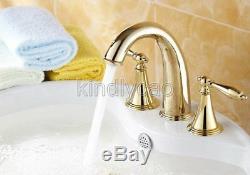 Gold Color Brass Double Handle Widespread Roman Bathroom Bath Tub Faucet Knf237