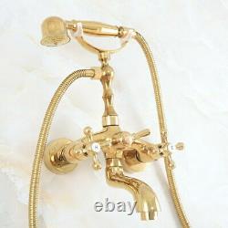 Gold Color Brass Wall Mounted ClawFoot Bath Tub Faucet With Hand Shower fna802