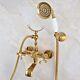Gold Color Brass Wall Mounted Clawfoot Bath Tub Faucet With Handheld Shower