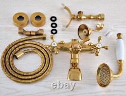 Gold Color Brass Wall Mounted ClawFoot Bath Tub Faucet With Handheld Shower