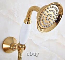 Gold Color Brass Wall Mounted ClawFoot Bath Tub Faucet With Handheld Shower
