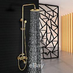 Gold Finish 8'' Shower Head Rainfall Shower Set Tub Faucet with Handheld Spray