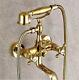 Gold Finish Wall Mount Clawfoot Bath Tub Faucet Tap With Handheld Spray Shower