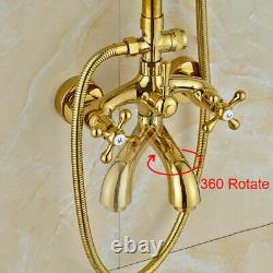Gold Shower Faucet Tap 20CM Rain Shower Head With Handshower Set Tub Mixer Tap