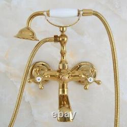 Gold Wall Mount Clawfoot Bath Tub Faucet Mixer Tap Telephone Handheld Shower