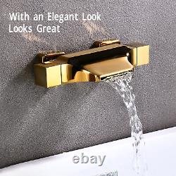 Gold Waterfall Spout Tub Faucet Copper Wall Mounted Waterfall Tub