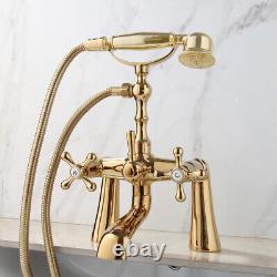 Golden Telephone Style Bath Sink Tub Faucet Double Cross Handles Mixer Tap