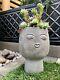 Grey Concrete Face Planter Head Plant Pot Garden Outdoor Person Vase Home Decor