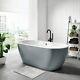 Grey Freestanding Double Ended Acrylic Bath Tub 1655mm Round Monochrome Bathroom
