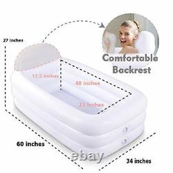 HIWENA Inflatable Portable Bathtub, White Durable Soaking Bath Tub with Large