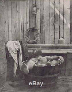 Hendrickson Original Photo B&W WESTERN MOUNTAIN MAN in WOODEN BATH TUB 11x14