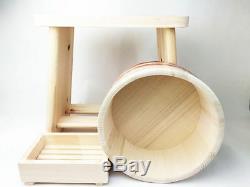 Hinoki Cypress Onsen Bath Set Wood Bath Stool Chair, Sope Box & OKE Wooden Tub