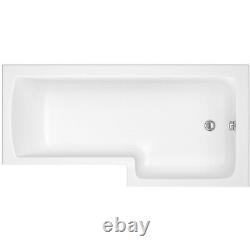 L-Shaped Shower Bath Right Hand 1700 x 850mm White Acrylic Modern Bathroom Tub