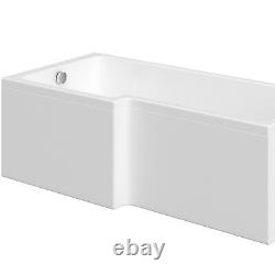 L-Shaped Shower Bath Right Hand 1700 x 850mm White Acrylic Modern Bathroom Tub