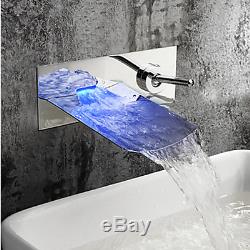 LED Bathroom Wall Mount Basin Sink Bathtub Mixer Tap Faucet Waterfall Spout Tap