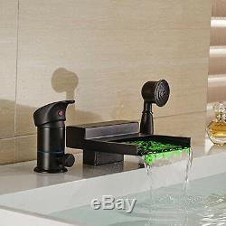 LED Colors Oil Rubbed Bronze Waterfall Bathtub Faucet WithHand Shower Mixer Tap
