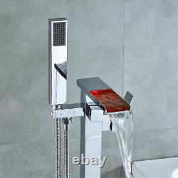 LED Freestanding Bathtub Tap Hand Shower Floor Mounted Tub Bath Bathroom Mixer