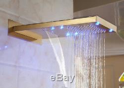 LED Gold Brass 22 Rain Shower Faucet Set Wall Bath Tub Mixer Tap WithHand Shower