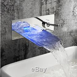 LED Waterfall Brass Spout Basin Sink Wall Mount Bathtub Chrome Mixer Faucet Taps