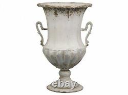 Large French Metal Urn, Rustic Planter with Handles, Antique Cream Shabby Chic