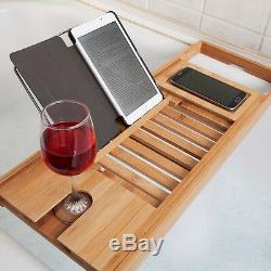 Luxury Bamboo Bath Bridge Tub Caddy Tray Rack Bathroom Shelf Holder Slim