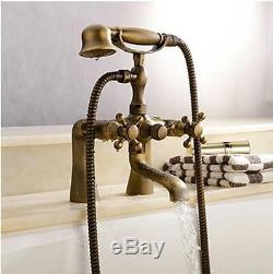 Luxury Bathtub Mixer Tap Antique Brass Hand Shower Tub Deck Mounted Faucet