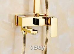 Luxury Gold Bath Square 8 Rainfall Shower Faucet Set Tub Mixer Tap+Hand Spray