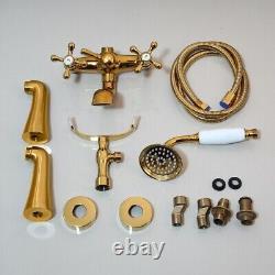 Luxury Gold Brass Deck Mount Clawfoot Bath Tub Faucet Hand Shower Mixer Tap