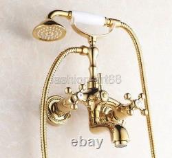 Luxury Gold Brass Wall Mount Clawfoot Bath Tub Faucet Set with Handshower Ftf082