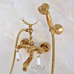 Luxury Gold Brass Wall Mounted ClawFoot Bath Tub Faucet With Handheld Shower