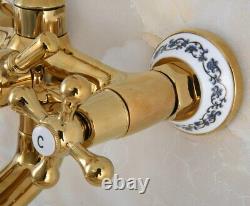 Luxury Gold Color Brass Bath Bathtub Clawfoot Tub Faucet With Hand Shower ena917