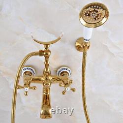 Luxury Gold Color Brass Bath Bathtub Clawfoot Tub Faucet With Hand Shower ena917