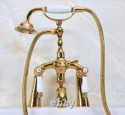 Luxury Gold Deck Mount Clawfoot Bath Tub shower Filler Faucet Hand shower