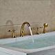 Luxury Gold Widespread Bathtub Faucet 5-hole Bath Tub Mixer Tap With Hand Shower