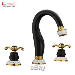 Luxury Tub Widespread 3pcs Bath Faucet For Basin Mixer Brass Gold&Black Taps