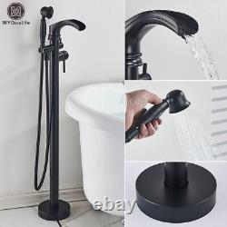 Matte Black Bathtub Faucet Set Dual Handle Floor Mounted Standing Bath Tub Mixer