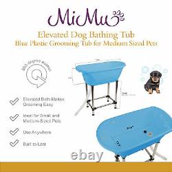 MiMu Raised Dog Bathtub in Blue Medium Pet Grooming Tub Elevated Dog Bath Tub